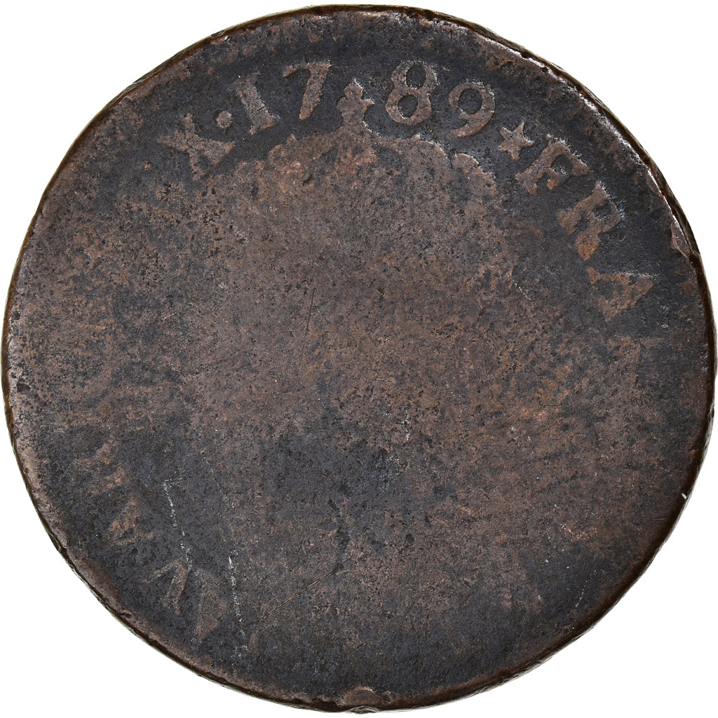 Moneda, Francia, Louis XVI, Sol, 1789, Orléans, BC+, Cobre, KM:578.14