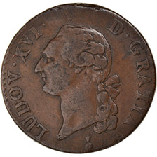 Munten, Frankrijk, Louis XVI, Sol, 1788, Metz, ZF, Koper, KM:578.2, Gadoury:350