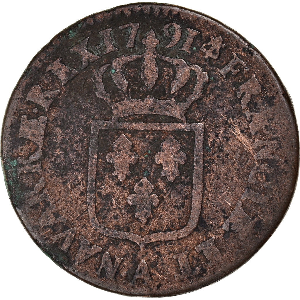 Coin, France, Louis XVI, Sol, 1791, Paris, VF(30-35), Copper, KM:578.1