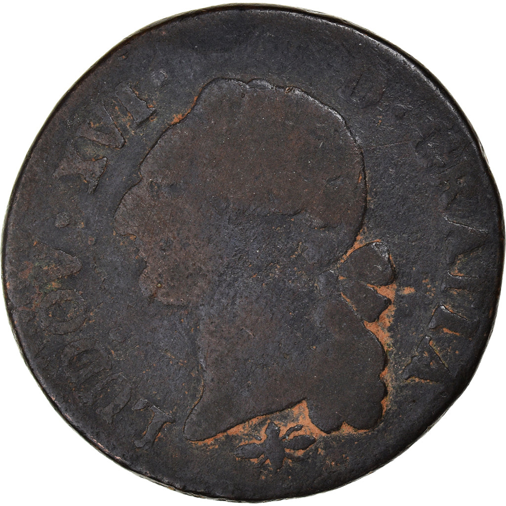 Monnaie, France, Louis XVI, Sol, Lyon, B+, Cuivre, Gadoury:350