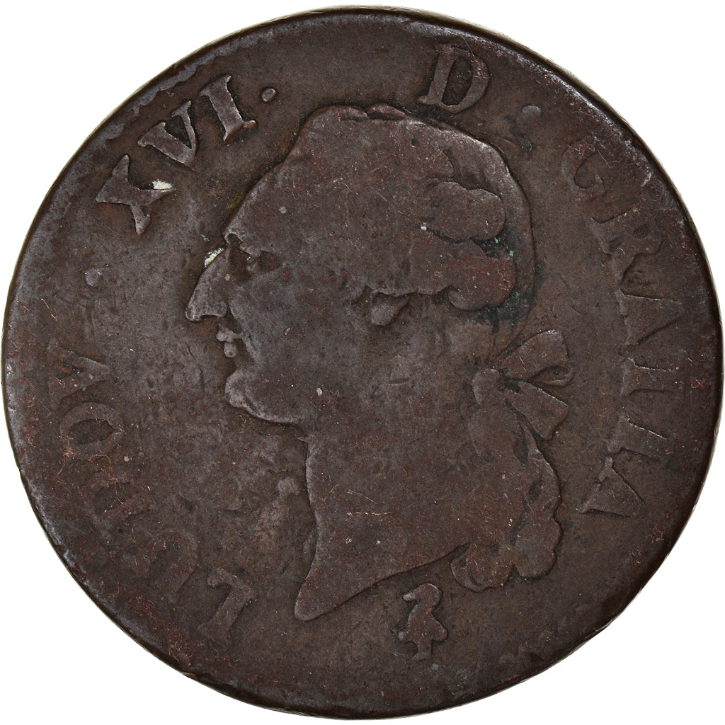 Coin, France, Louis XVI, Sol, 1791, Paris, VF(30-35), Copper, KM:578.1