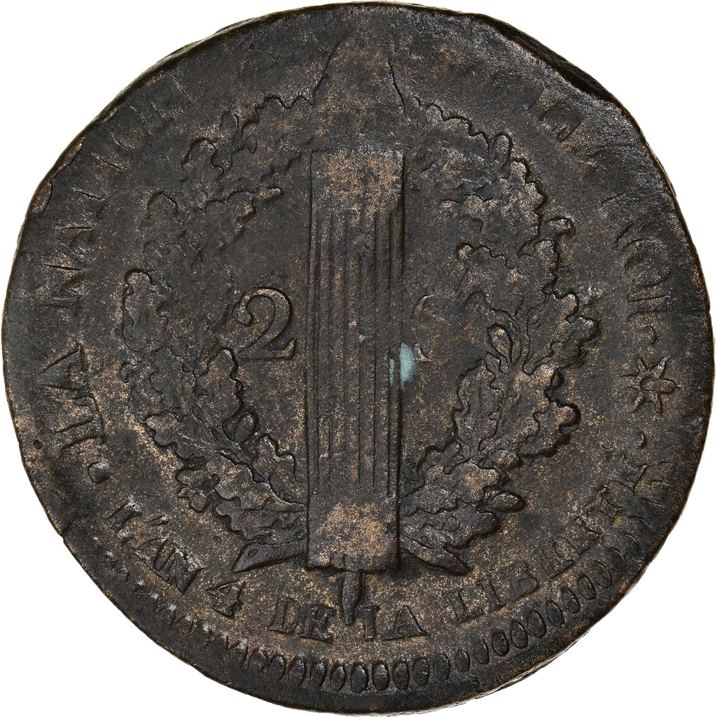 Coin, France, Louis XVI, 2 sols Français, 1792 / AN 4, Strasbourg, EF(40-45)