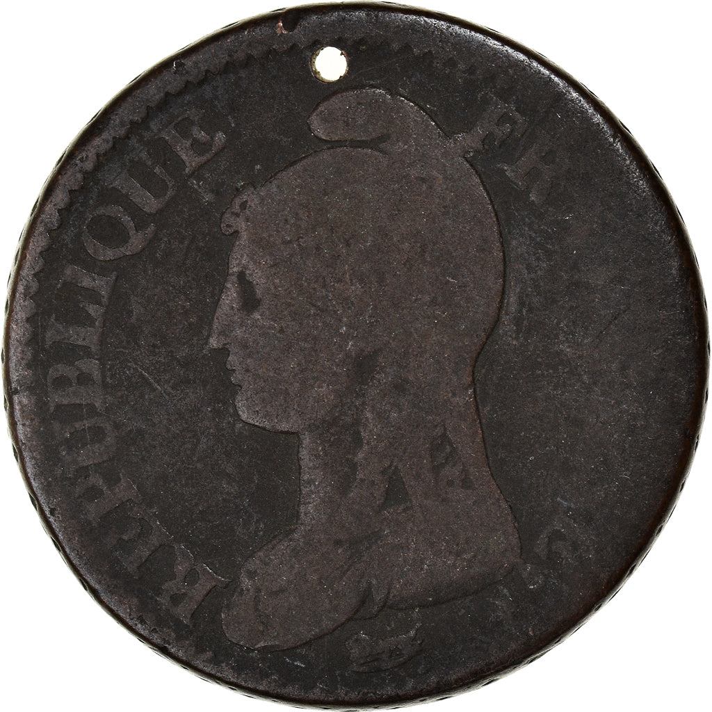 Moneta, Francia, Dupré, 2 Décimes, AN 4, Paris, Holed, MB, Bronzo, KM:638.1