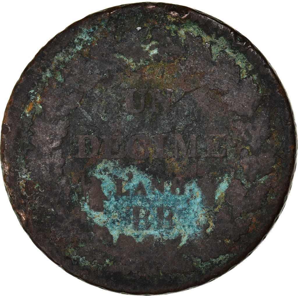 Moneta, Francia, Dupré, Decime, AN 8, Strasbourg, MB, Bronzo, KM:644.4