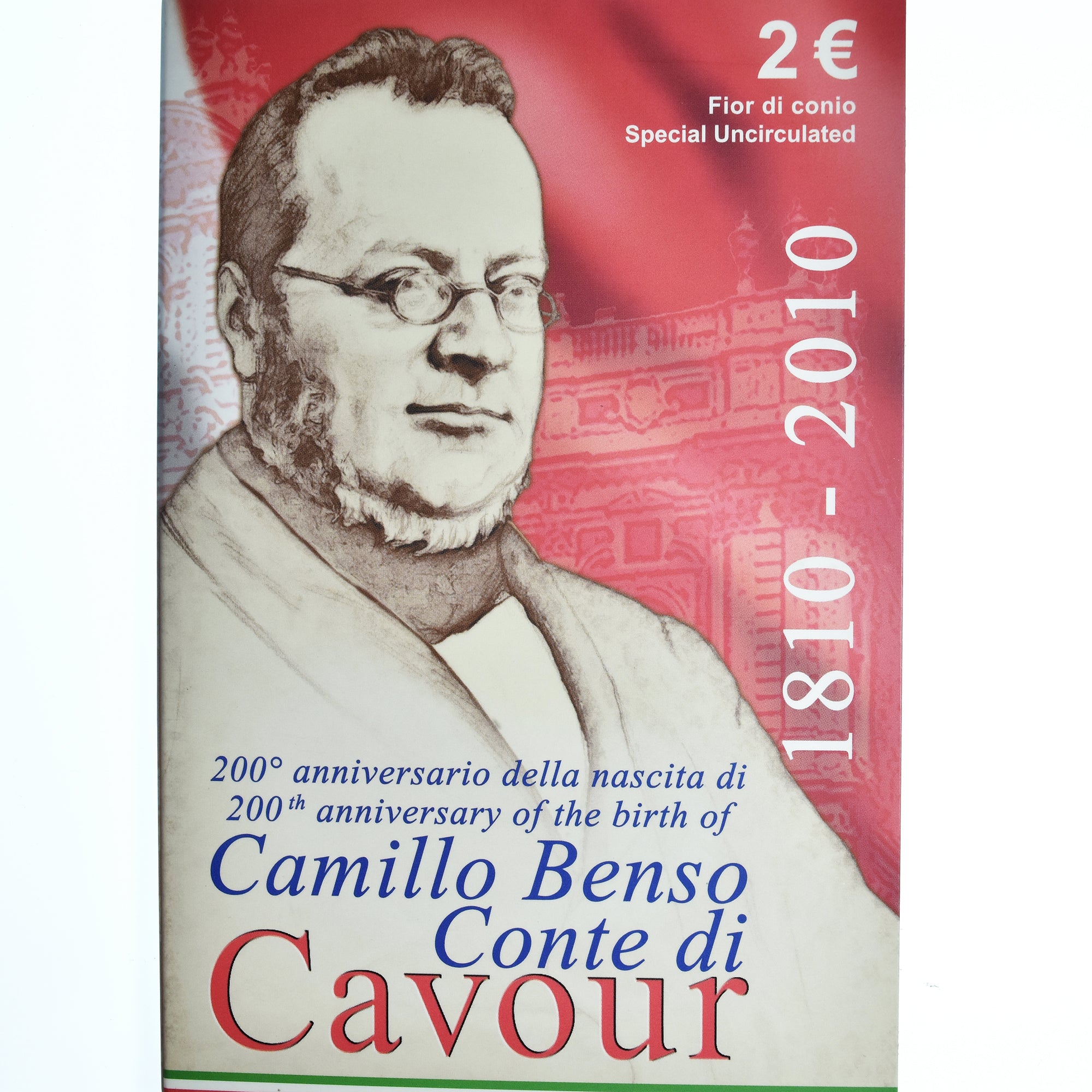 Italia, 2 Euro, Camillo Benso comte di Cavour, 2010, Rome, Special Unc., FDC