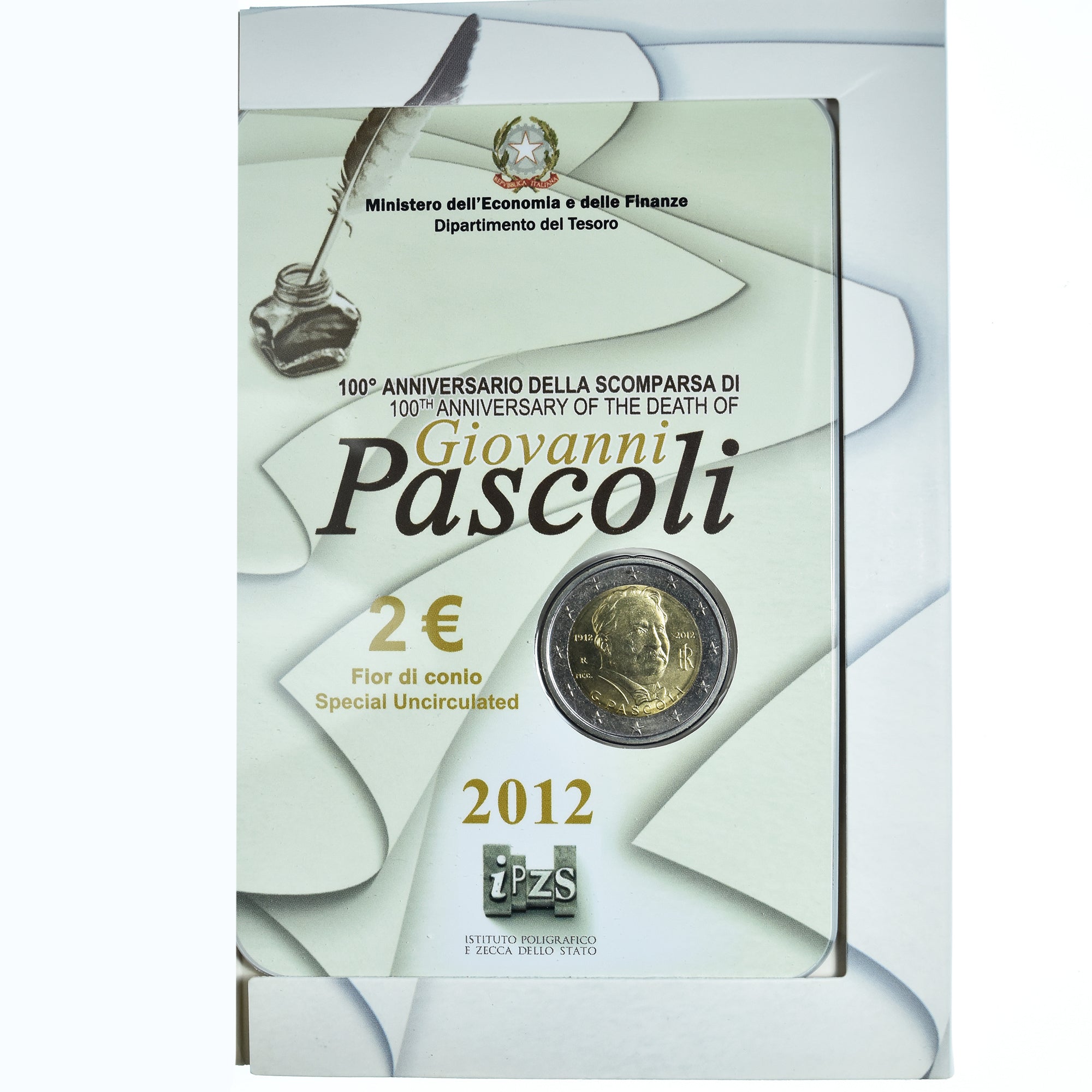 Italia, 2 Euro, Giovanni Pascoli, 2012, Rome, Special Unc., FDC, Bi-metallico