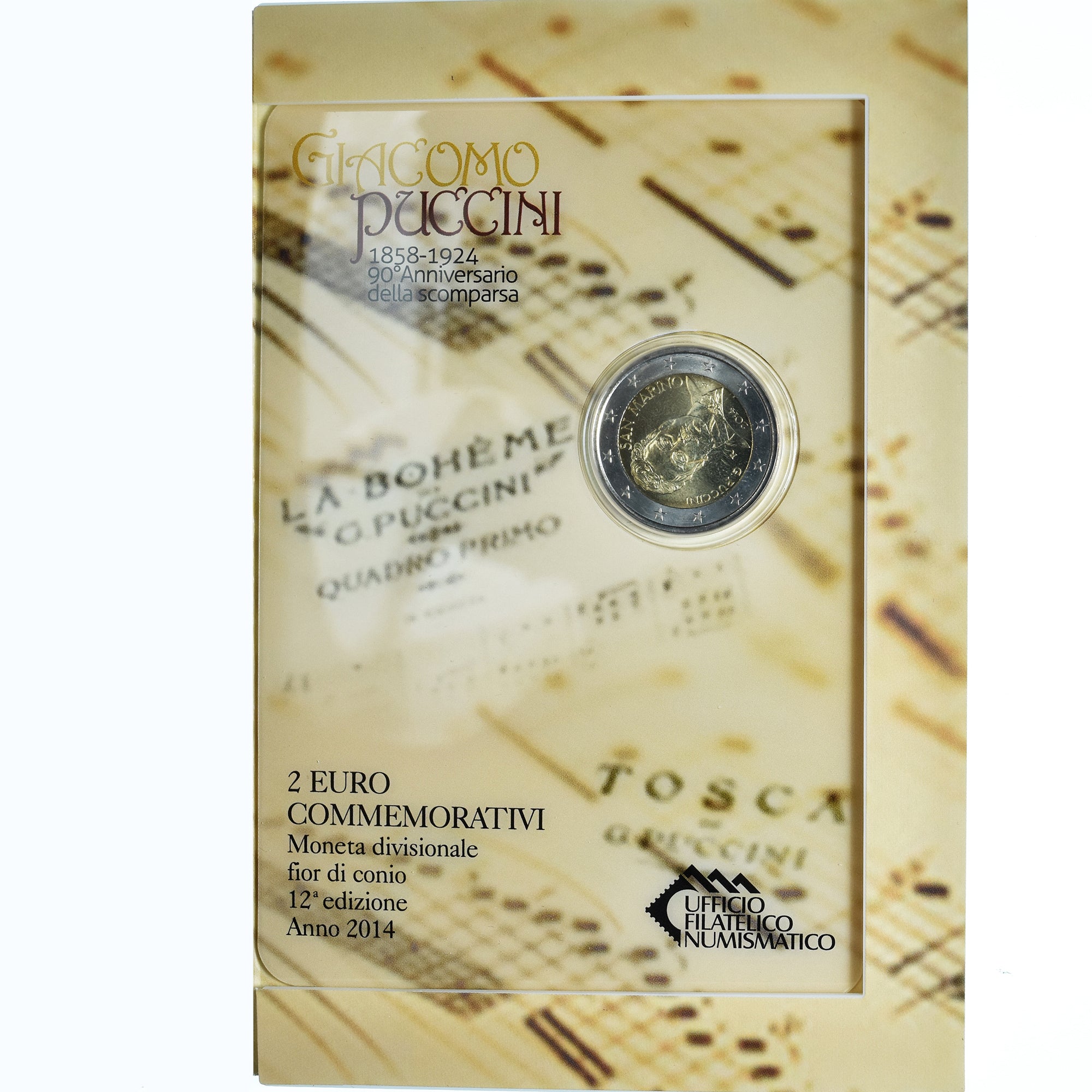 San Marino, 2 Euro, Giacomo Puccini, 2014, Rome, Special Unc., MS(65-70)