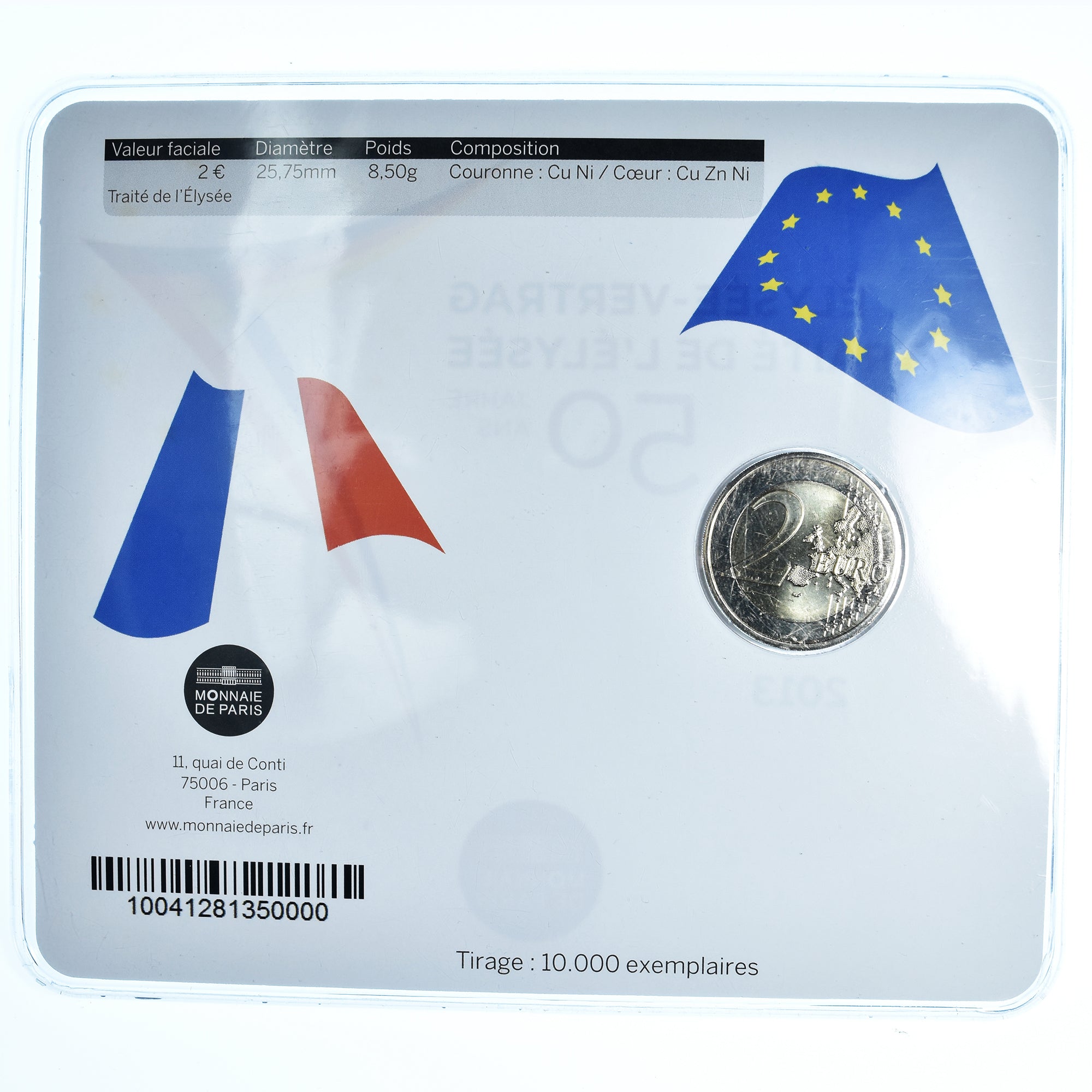 France, 2 Euro, 50 ans du traité de l'Élysée, 2013, Monnaie de Paris, BU