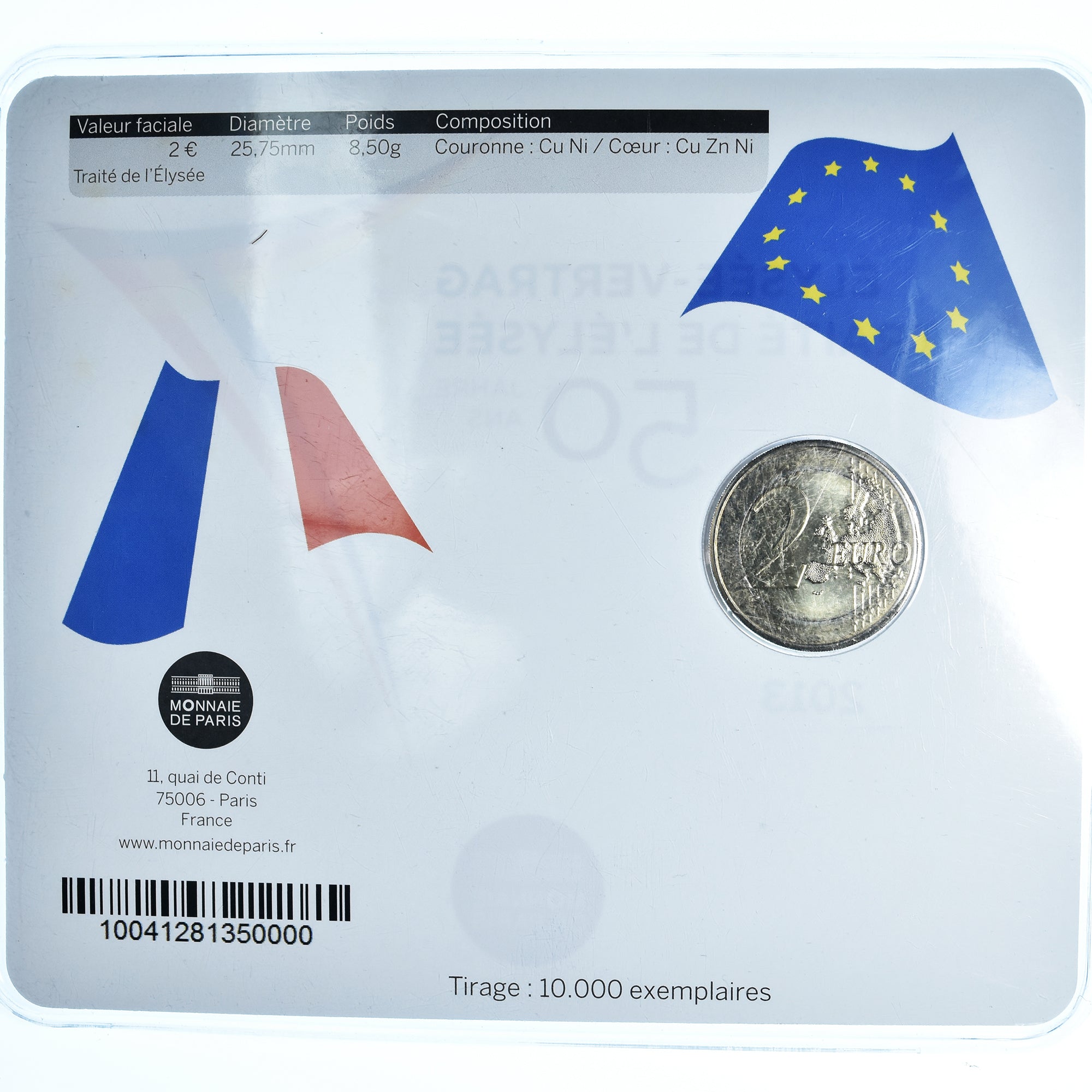 France, 2 Euro, 50 ans du traité de l'Élysée, 2013, Monnaie de Paris, BU