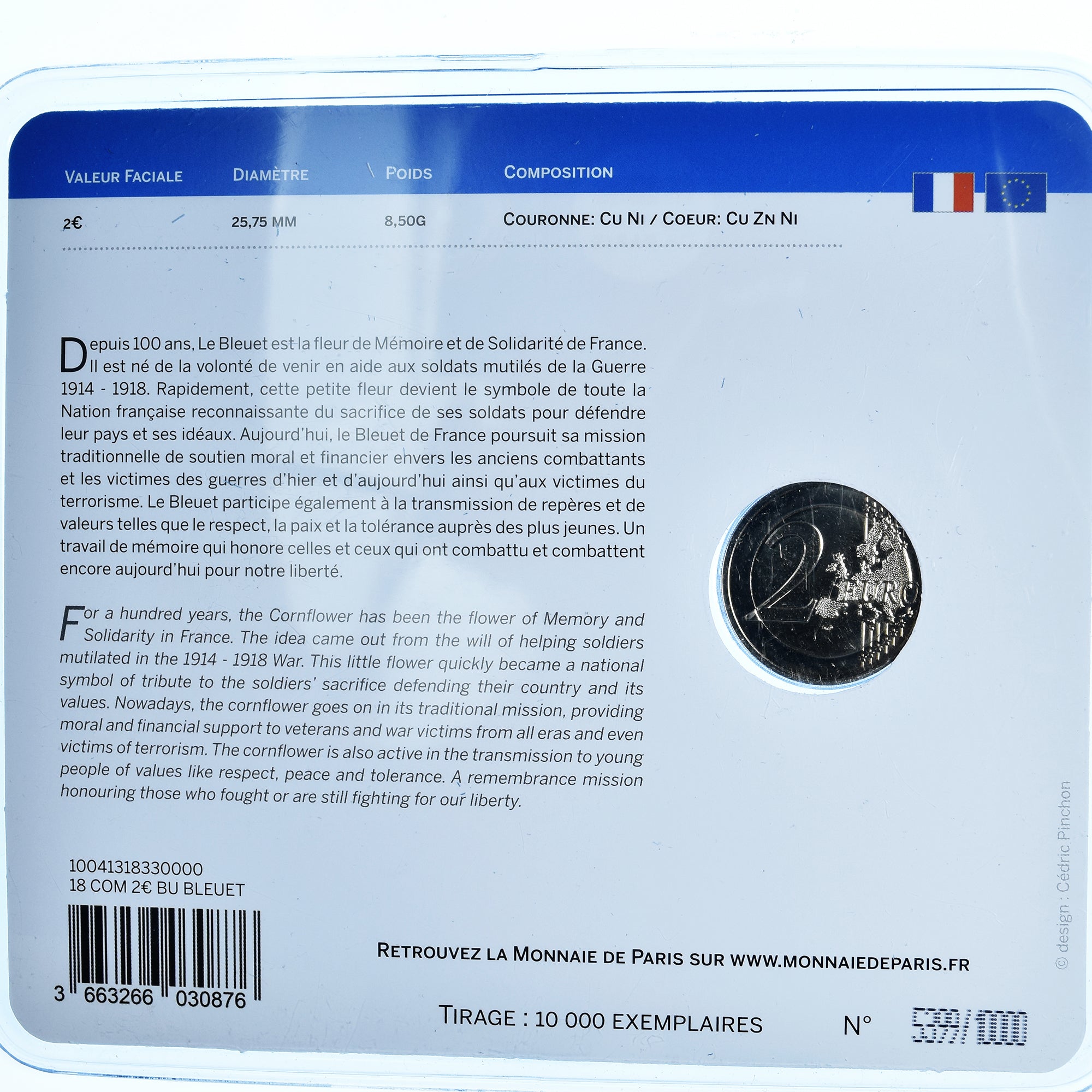 Frankrijk, 2 Euro, bleuet de France, 2018, Monnaie de Paris, BU, FDC