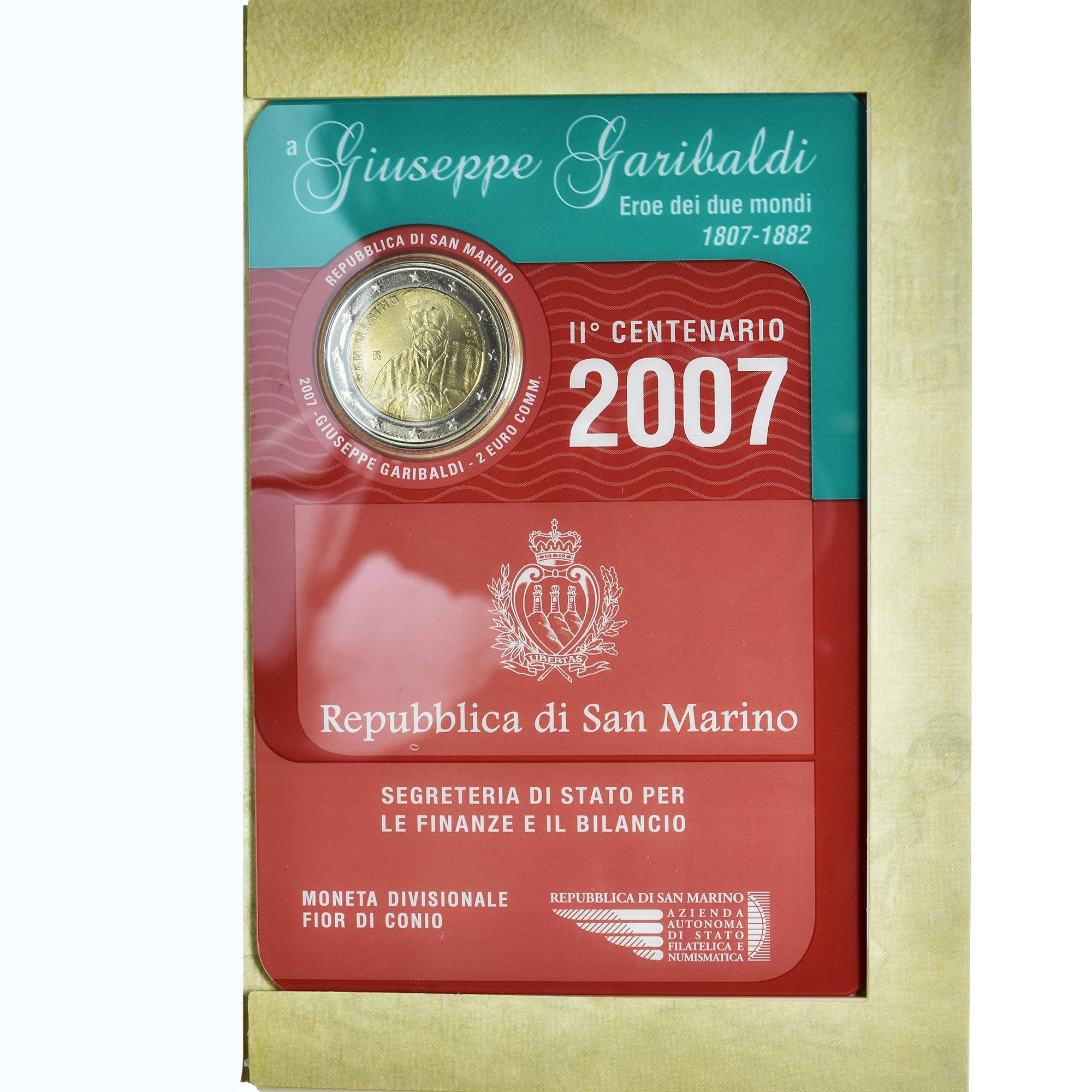 San Marino, 2 Euro, Giuseppe Garibaldi, 2007, Rome, Special Unc., FDC