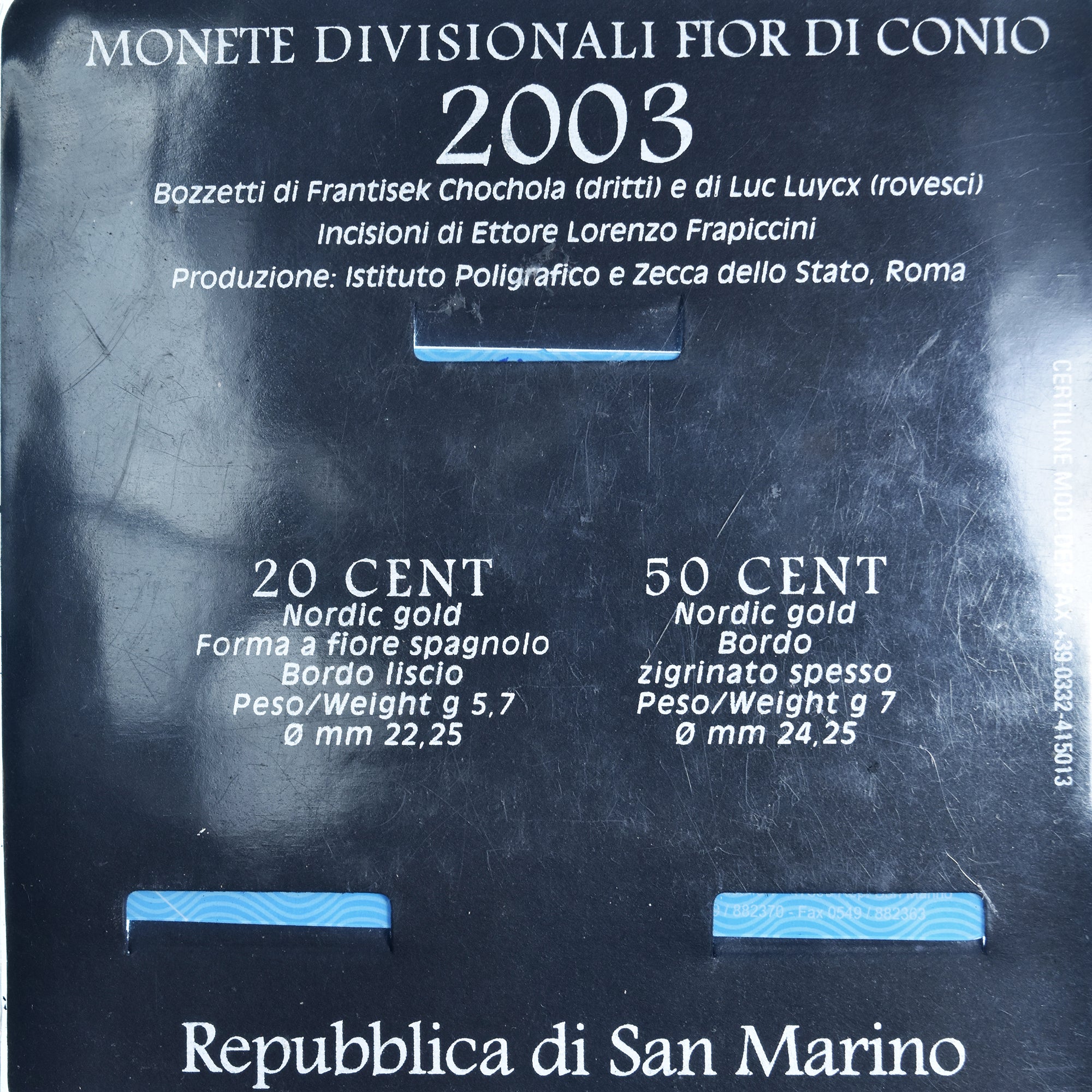 San Marino, Euro-Set, 2003, Rome, 20c + 50c, MS(65-70), Nordic gold