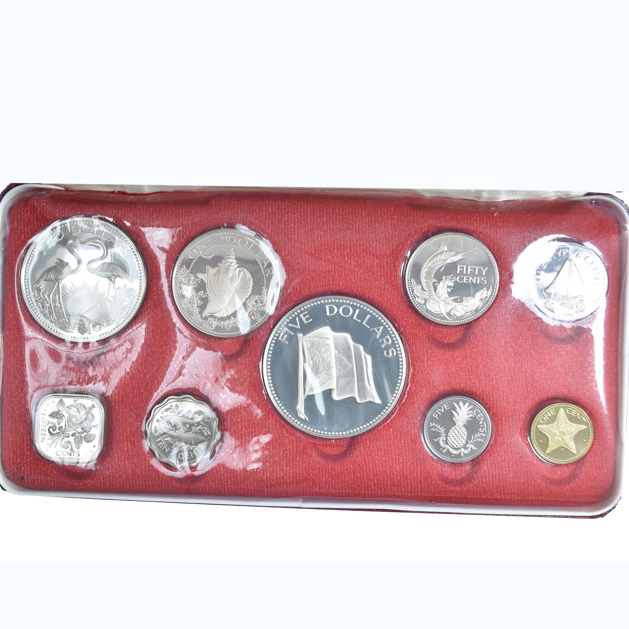 Moneta, Bahamas, 1 cent to 5 dollars, 1975, Franklin Mint, Proof, FDC, Argento