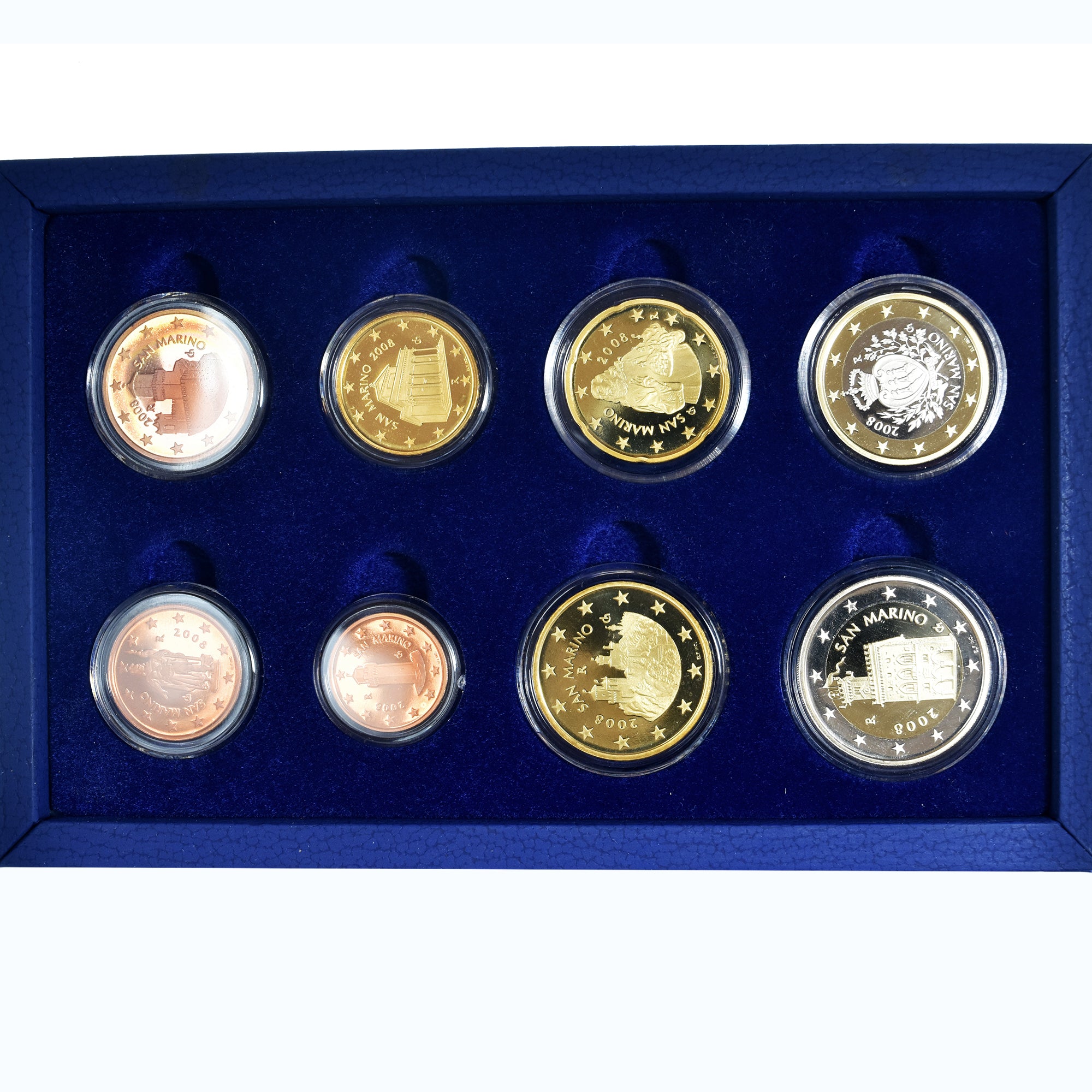 San Marino, 1 Cent to 2 Euro, euro set, 2008, Rome, MS(65-70), N/D