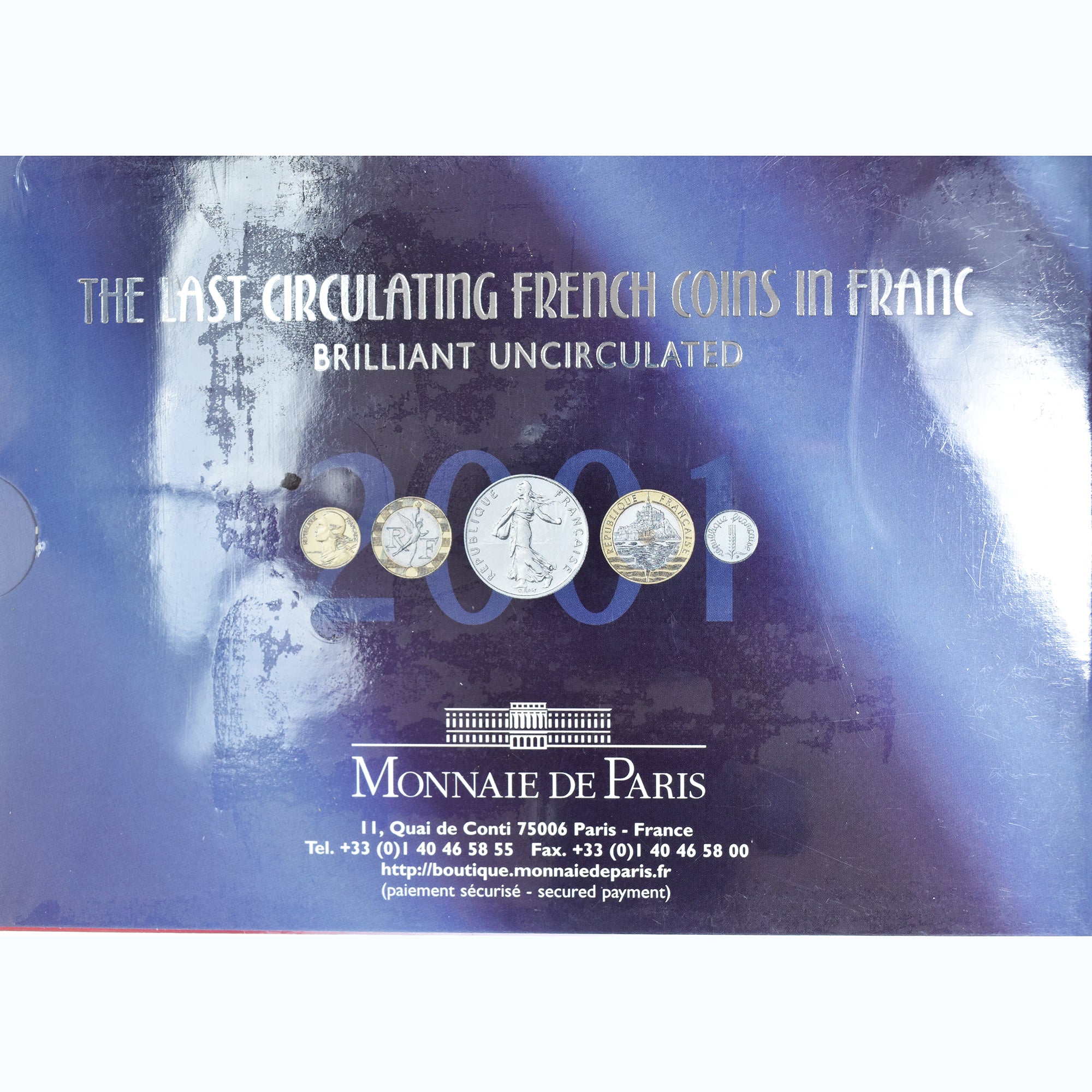 Moneta, Francja, Coffret 1 c. à 20 frs., 2001, Monnaie de Paris, BU, MS(65-70)