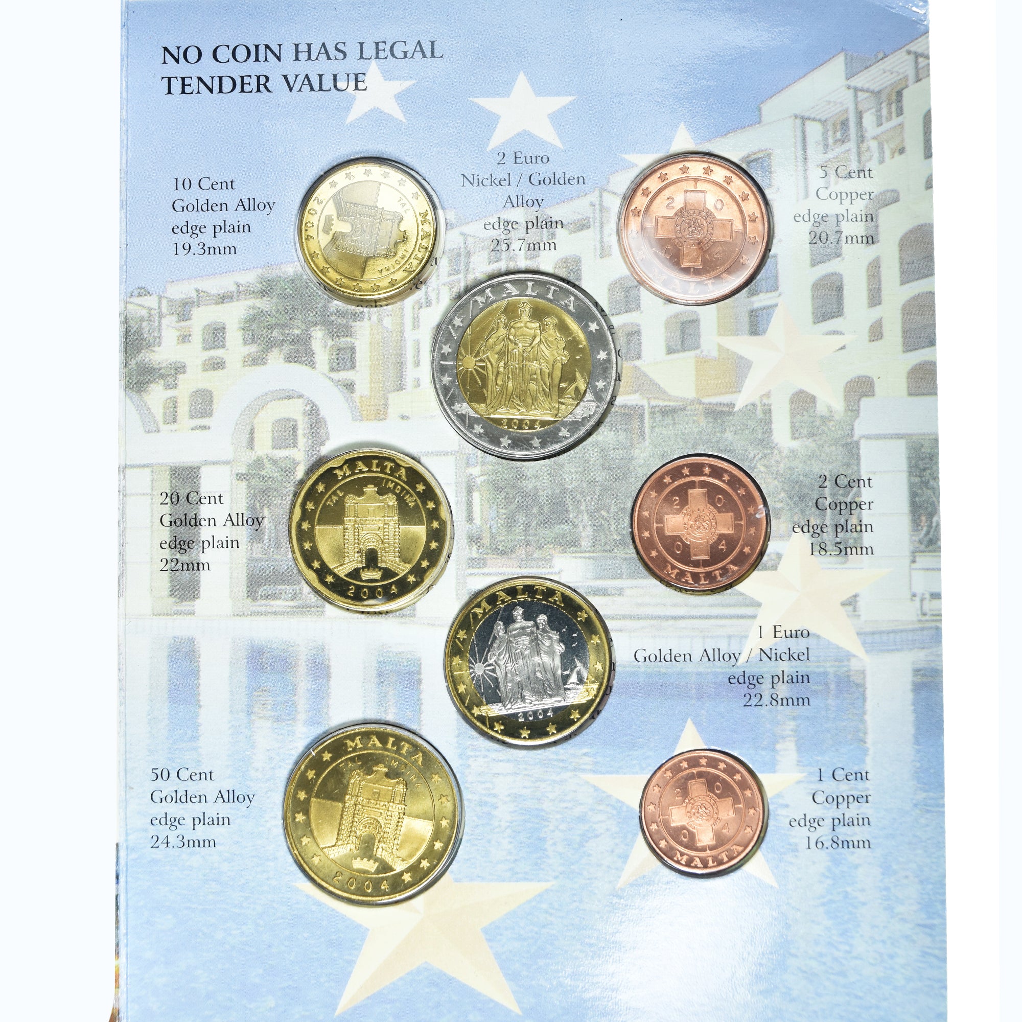 Malta, 1 Cent to 2 Euro, 2004, unofficial private coin, FDC, Bi-Metallic