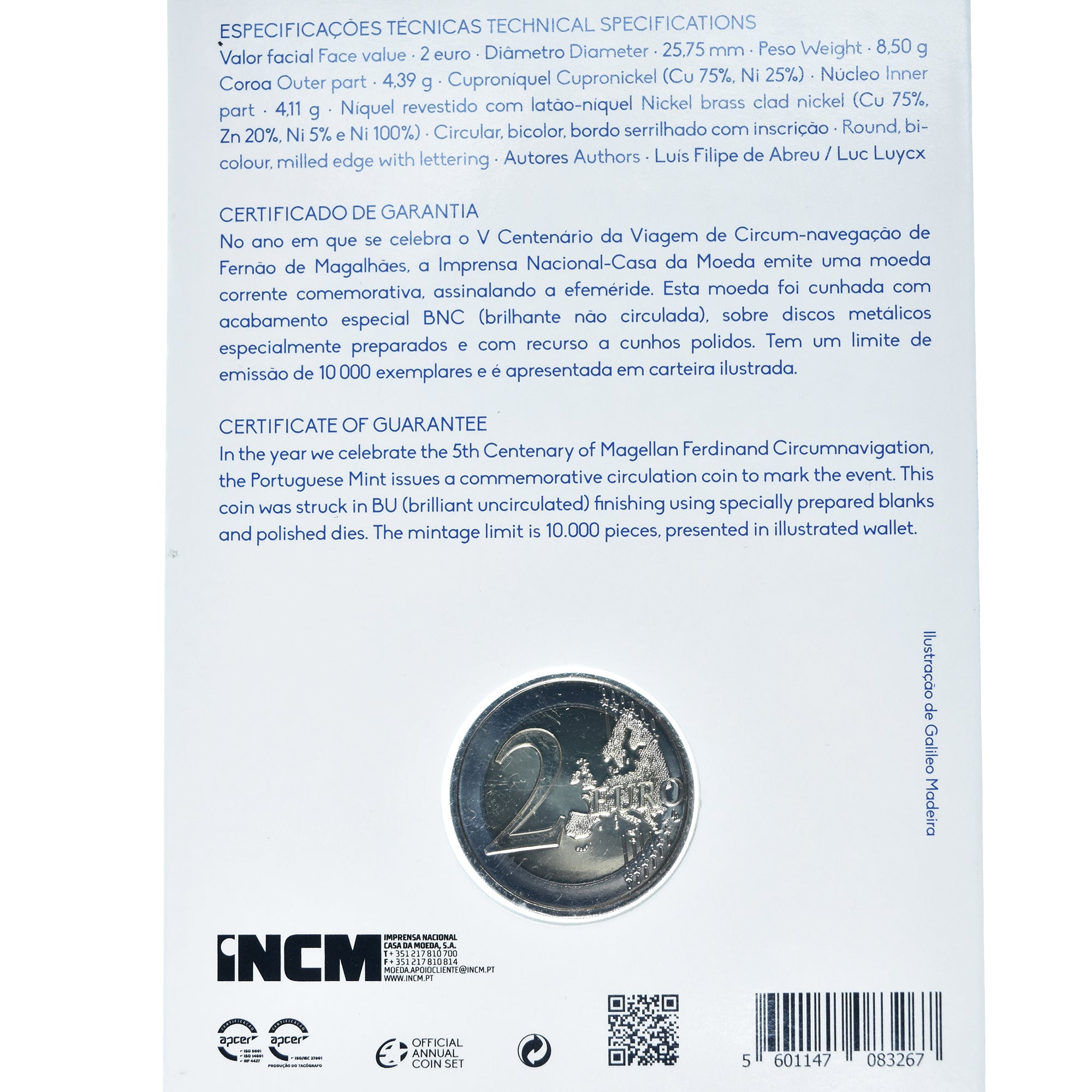 Portugal, 2 Euro, Fernand de Magellan, 2019, Casa da Moeda, BU, FDC