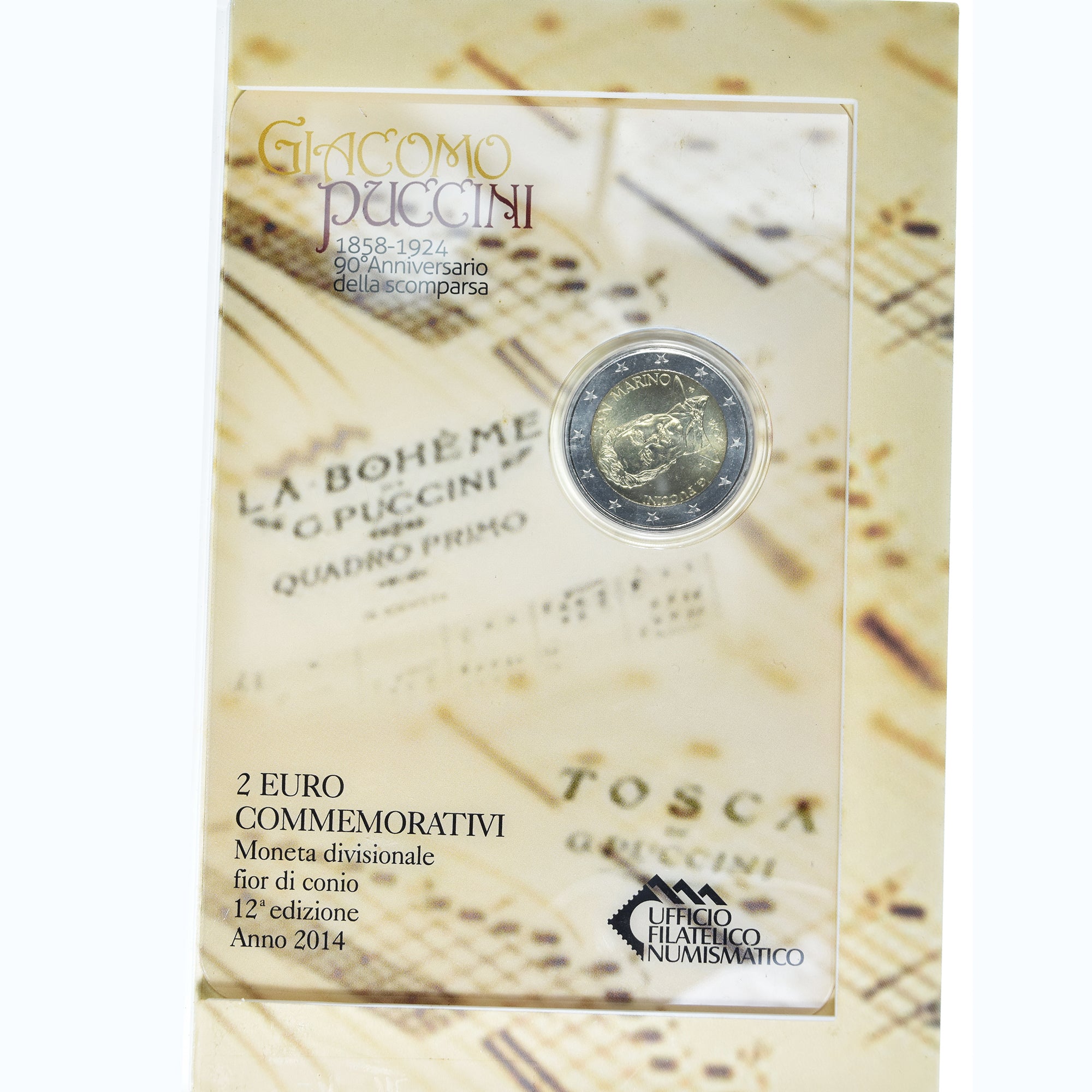 San Marino, 2 Euro, Giacomo Puccini, 2014, Rome, Special Unc., MS(65-70)