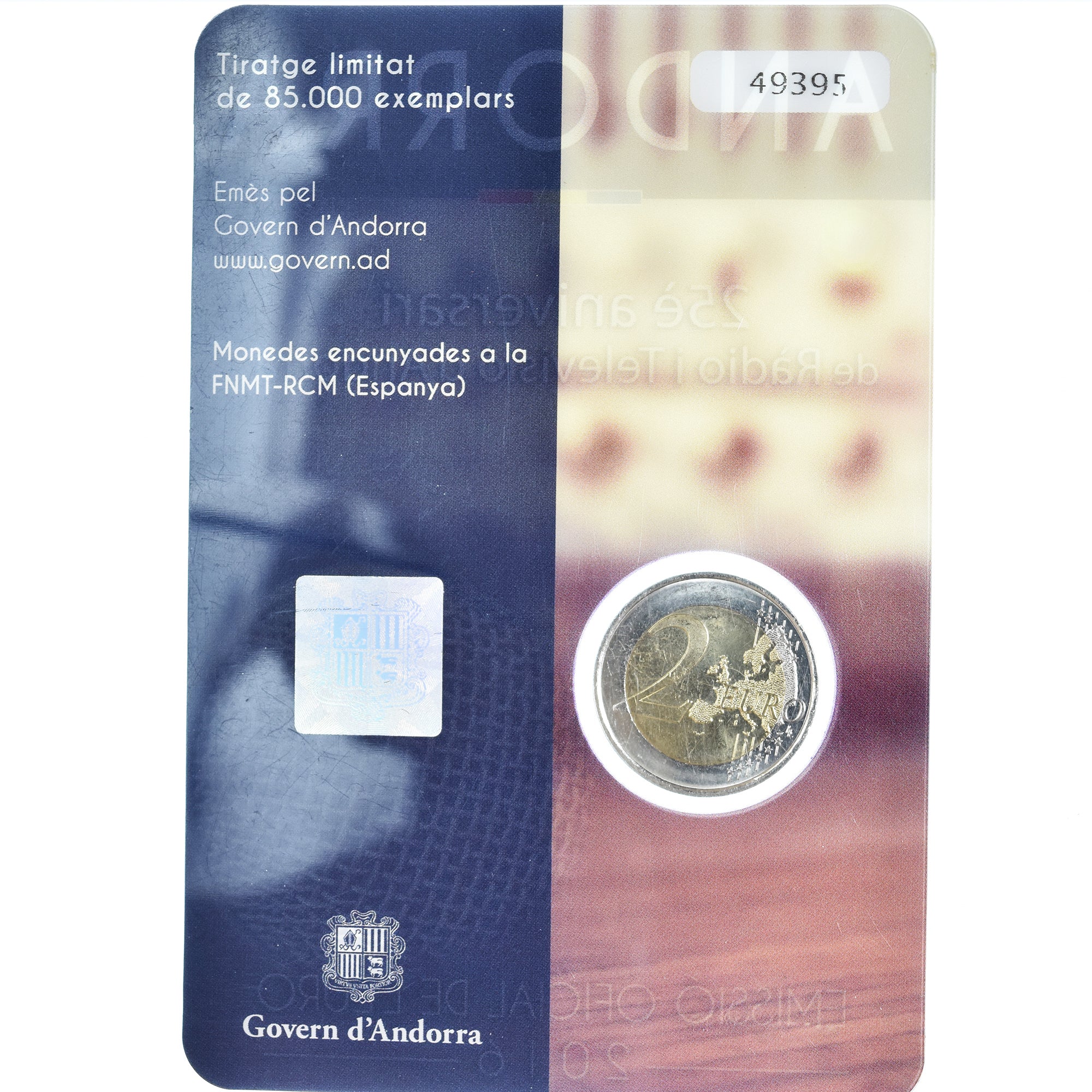 Andorre, 2 Euro, 25ème anniversaire de la radio-télé, 2016, Monnaie de Paris