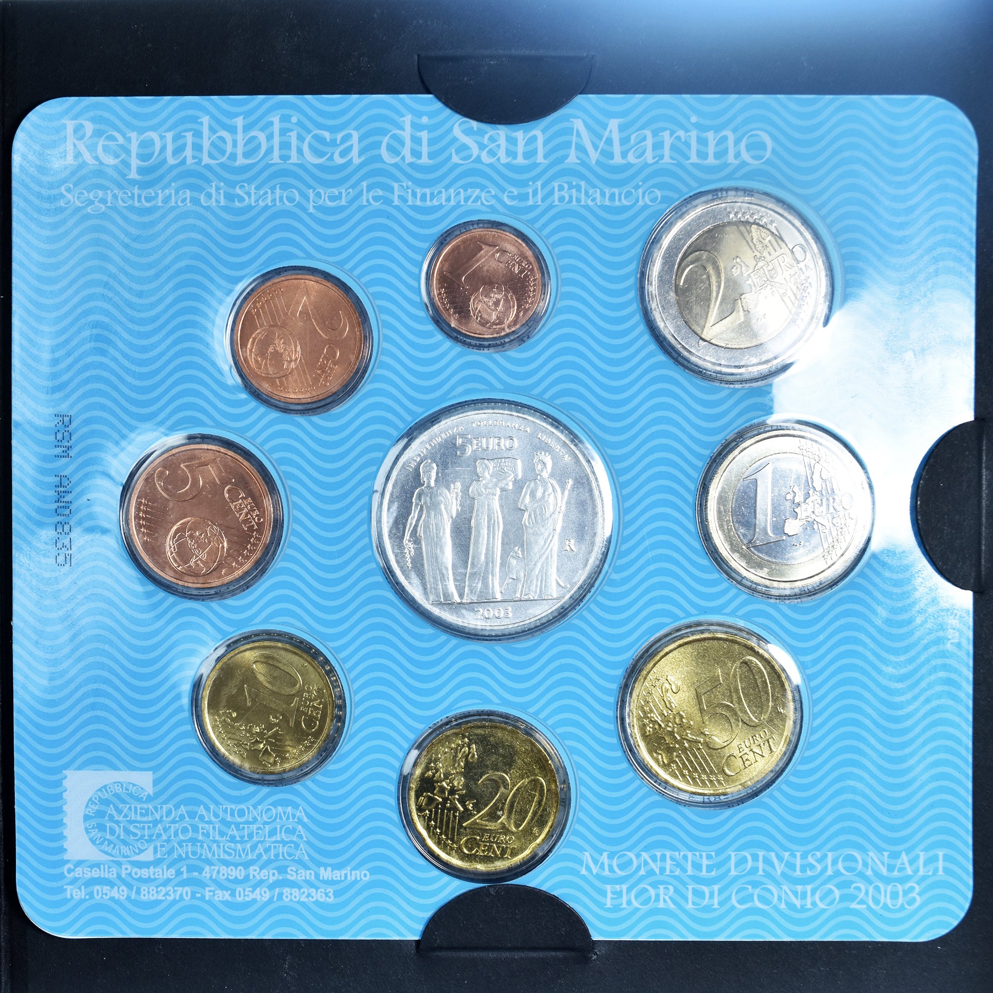 San Marino, Euro-Set, 2003, Rome, 1 cent to 5 euro, STGL