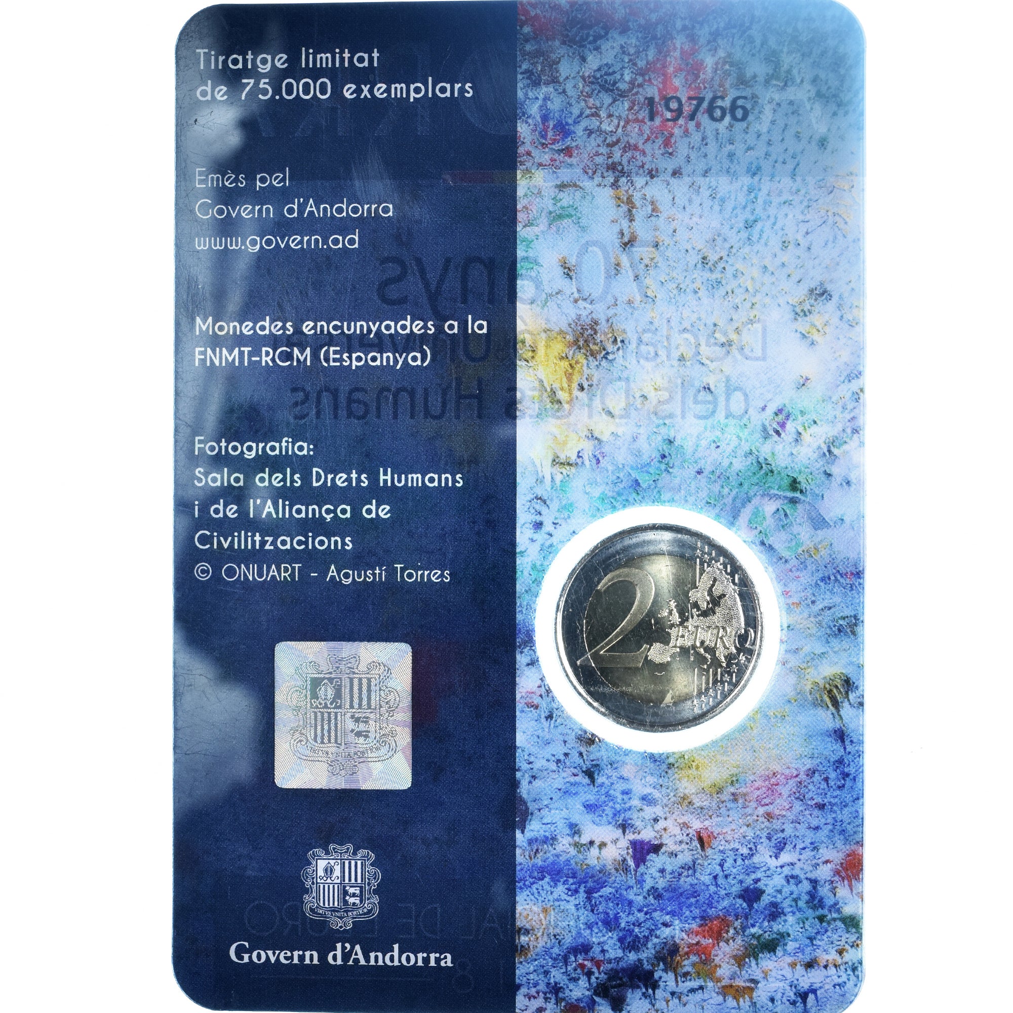 Andorra, 2 Euro, 70 ans de la déclaration universelle des droits de l'homme