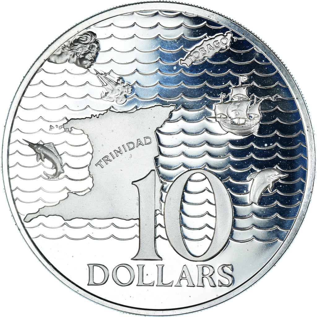 Monnaie, Trinité-et-Tobago, 10 Dollars, 1973, Franklin Mint, Proof, FDC, Argent