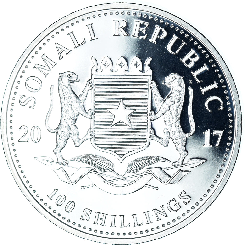 Coin, Somalia, Elephant, 100 Shillings, 2017, Munich, 1 Oz, MS(65-70), Silver
