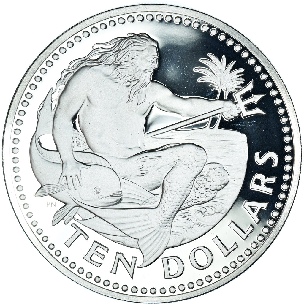 Coin, Barbados, Neptune, 10 Dollars, 1975, Franklin Mint, Proof, MS(65-70)