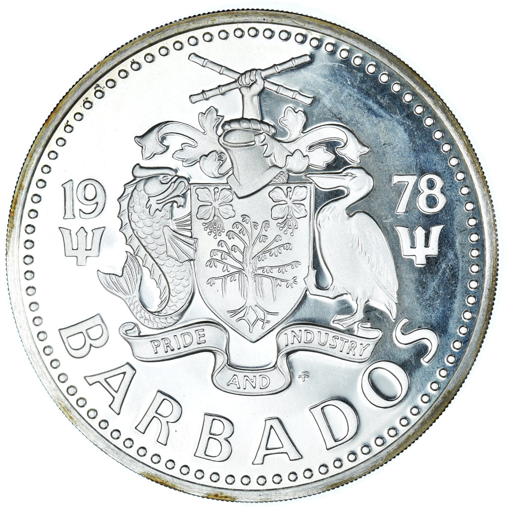 Moneta, Barbados, Neptune, 10 Dollars, 1978, Franklin Mint, Proof, FDC, Argento