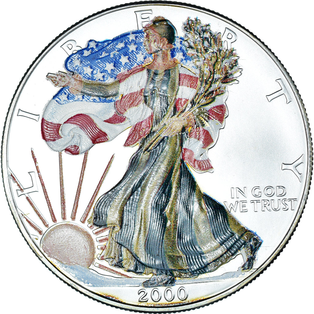 Monnaie, États-Unis, Silver Eagle, 1 Dollar, 1 Oz, 2000, U.S. Mint, Colorisé