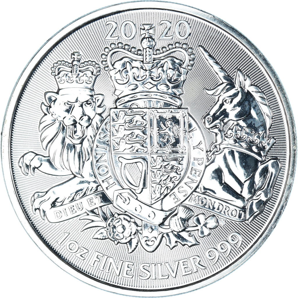 Coin, United Kingdom, Elizabeth II, Royal Arms, 2 pounds, 1 Oz, 2020, British