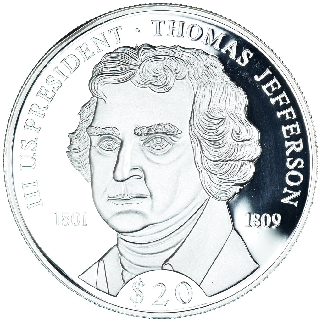 Coin, Liberia, Thomas Jefferson, 20 Dollars, 2000, MS(65-70), Silver, KM:871