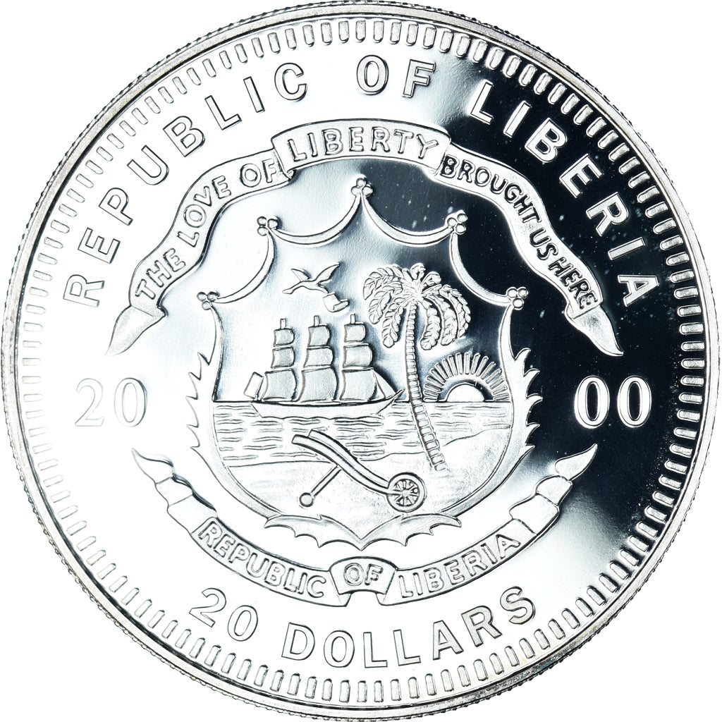 Coin, Liberia, Thomas Jefferson, 20 Dollars, 2000, MS(65-70), Silver, KM:871