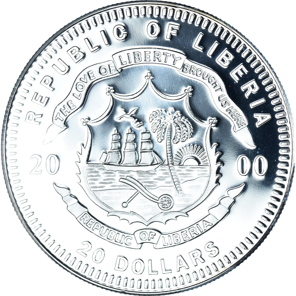 Coin, Liberia, John Tyler, 20 Dollars, 2000, MS(65-70), Silver, KM:878