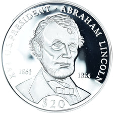 Coin, Liberia, Abraham Lincoln, 20 Dollars, 2000, MS(65-70), Silver