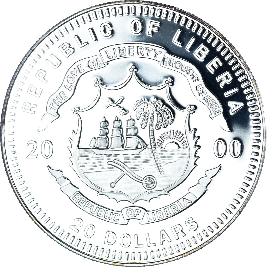 Coin, Liberia, William H. Taft, 20 Dollars, 2000, MS(65-70), Silver, KM:893