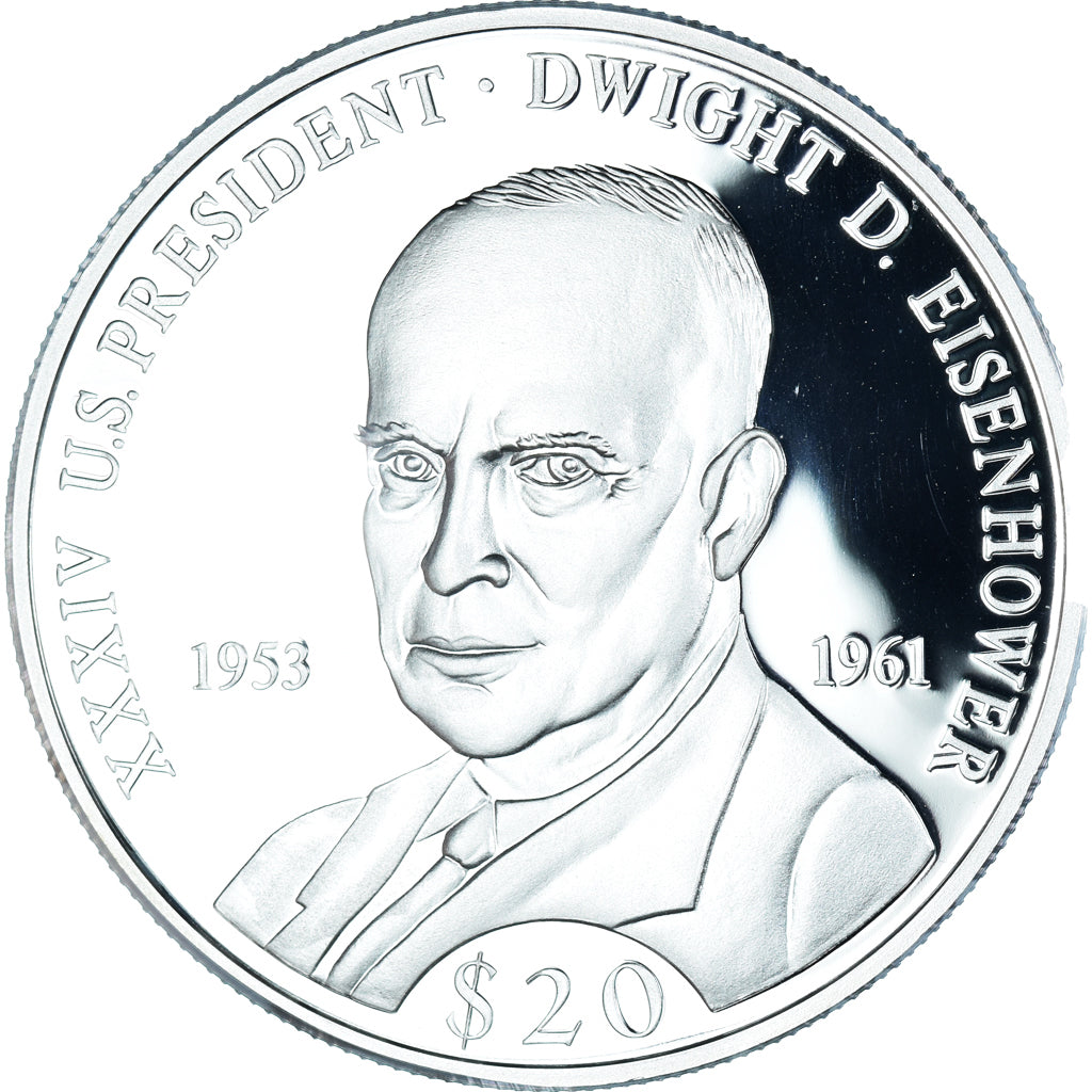 Moneta, Liberia, Dwight D. Eisenhower, 20 Dollars, 2000, FDC, Argento, KM:899