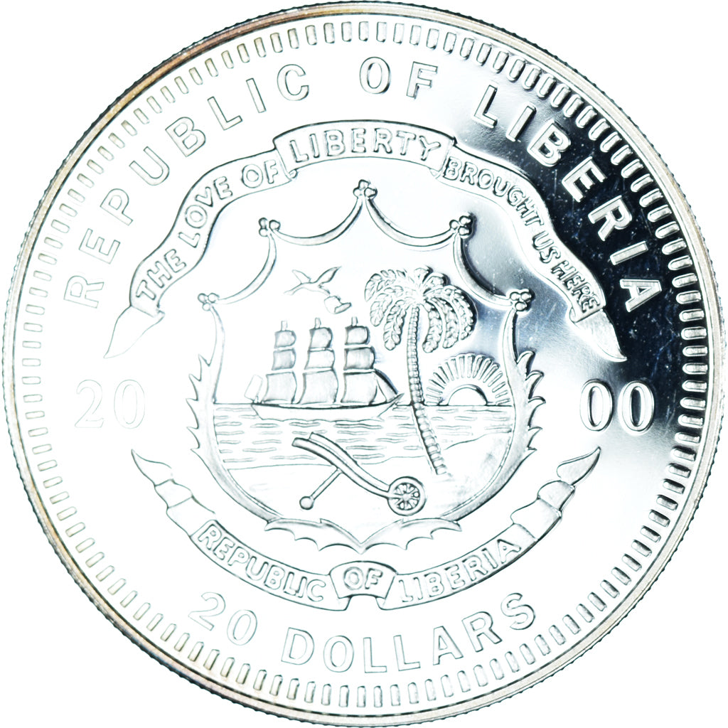 Coin, Liberia, George Bush, 20 Dollars, 2000, MS(65-70), Silver, KM:905