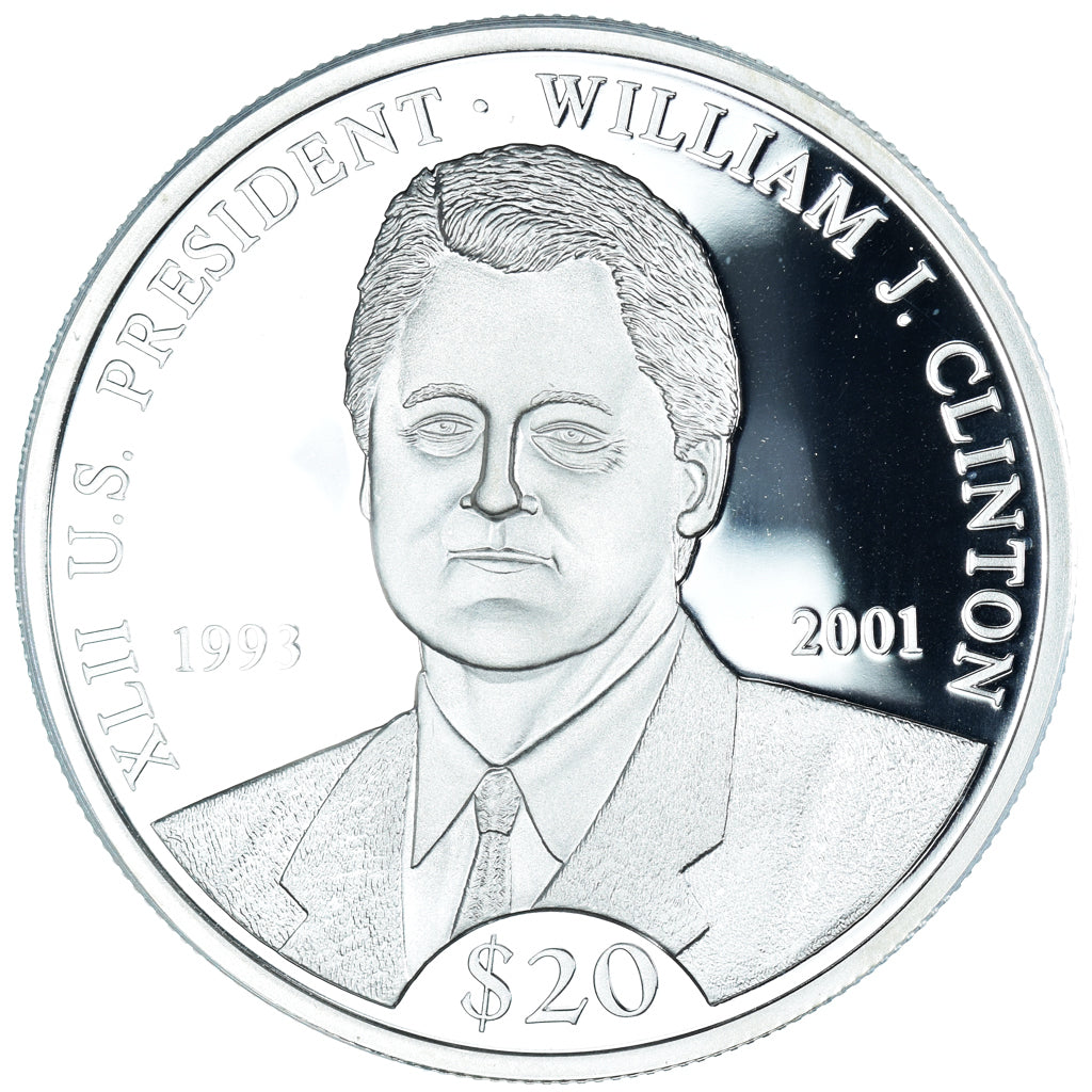 Coin, Liberia, William J. Clinton, 20 Dollars, 2000, MS(65-70), Silver, KM:906