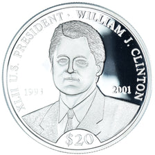 Coin, Liberia, William J. Clinton, 20 Dollars, 2000, MS(65-70), Silver, KM:906