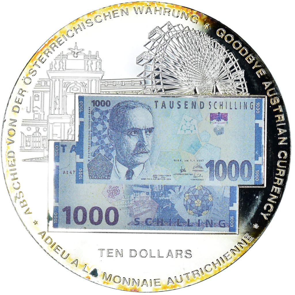 Münze, Liberia, goodbye austrian currency, 10 Dollars, 2002, Colourized, STGL