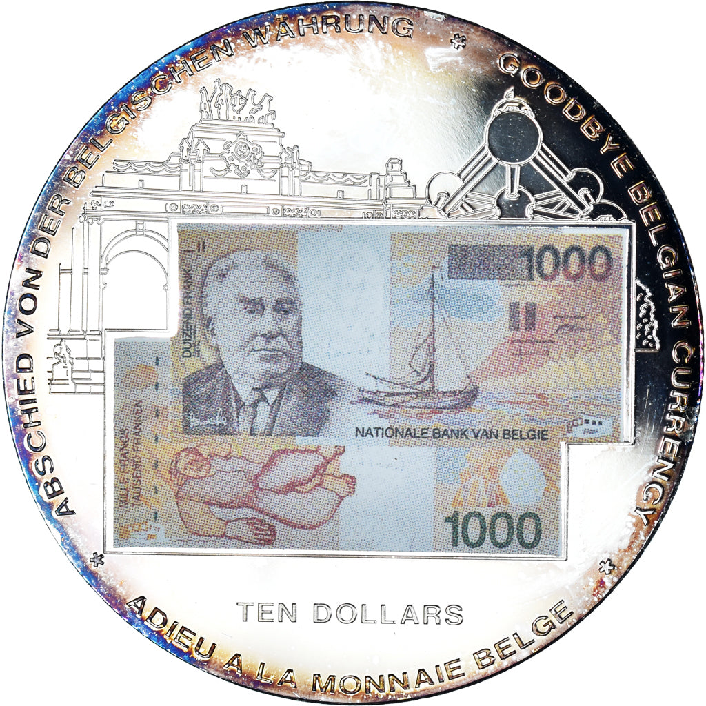 Coin, Liberia, goodbye belgian currency, 10 Dollars, 2002, Colourized