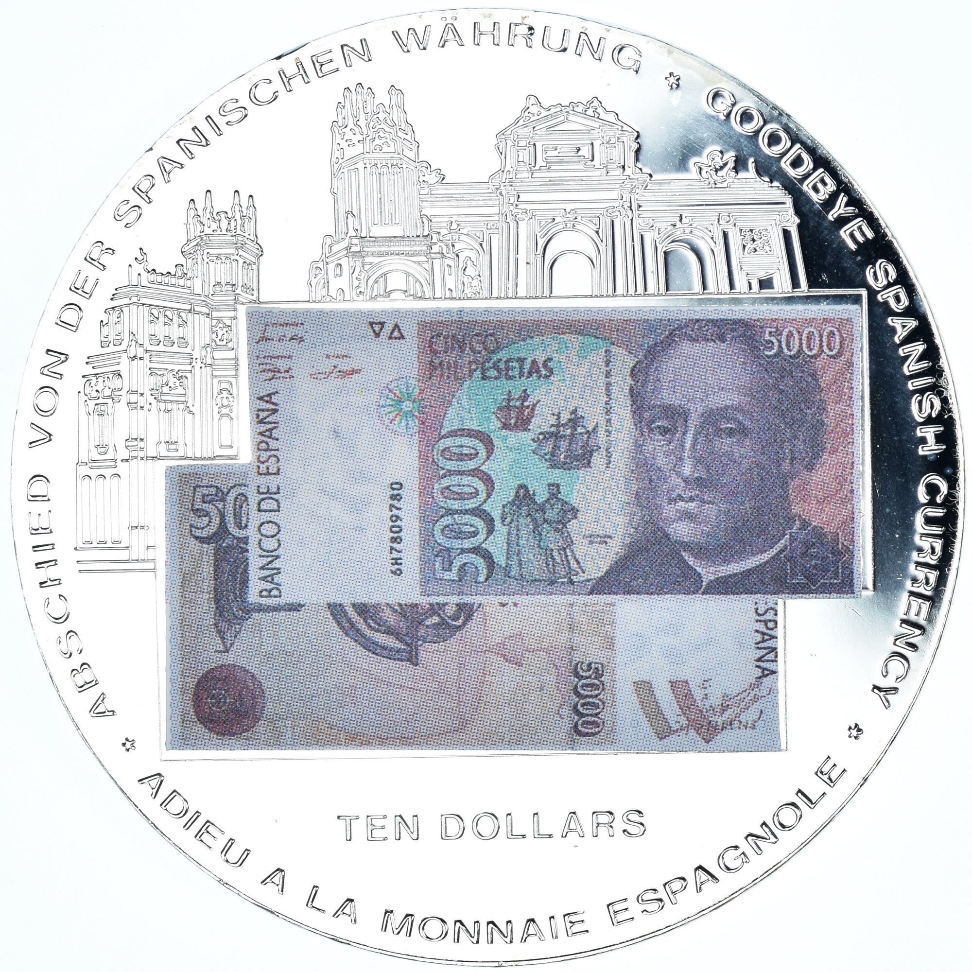 Coin, Liberia, goodbye spanish currency, 10 Dollars, 2002, Colourized