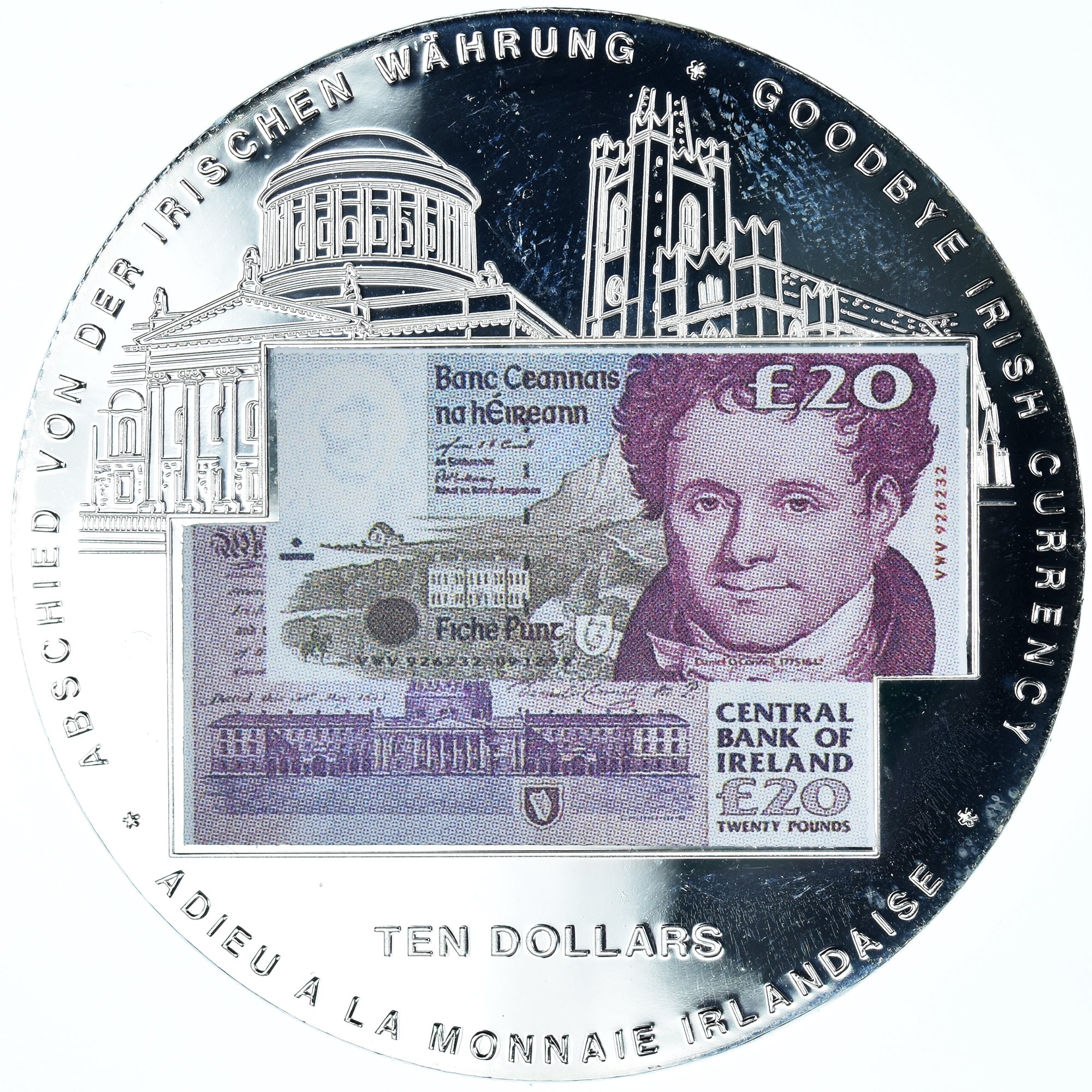 Coin, Liberia, goodbye irish currency, 10 Dollars, 2002, Colourized, MS(65-70)