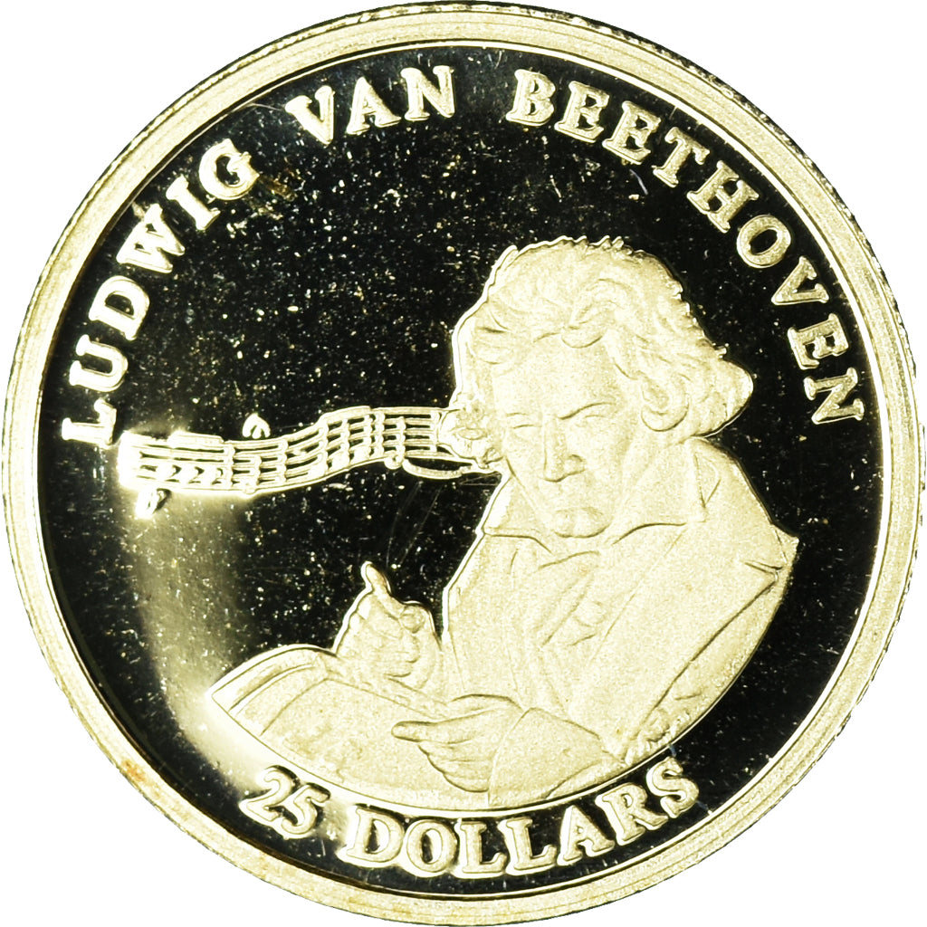 Coin, Liberia, Beethoven, 25 Dollars, 2001, American Mint, MS(65-70), Gold