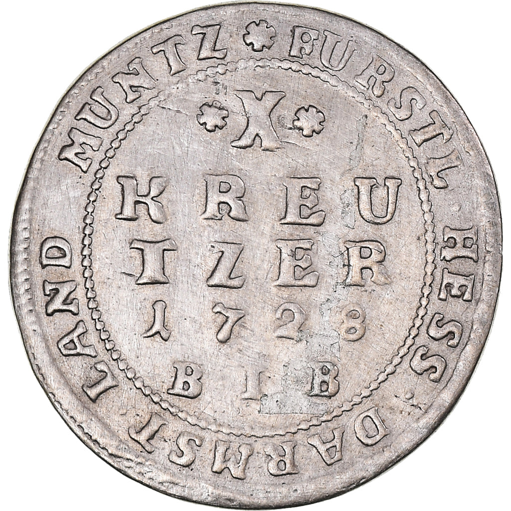 Moneta, Landy niemieckie, HESSE-DARMSTADT, Ernst Ludwig, 10 Kreuzer, 1728