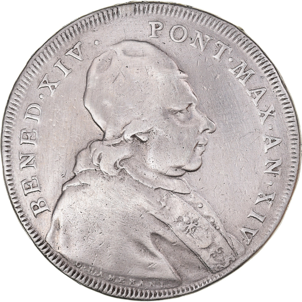 Moneta, STATI ITALIANI, PAPAL STATES, Benedict XIV, Scudo, 1754, Roma, MB+