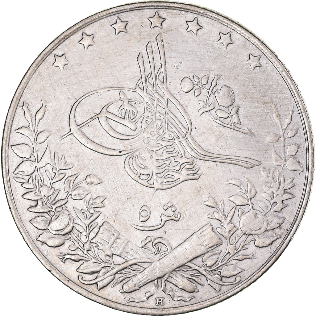 Coin, Egypt, Abdul Hamid II, 5 Qirsh, 1293, Heaton, EF(40-45), Silver