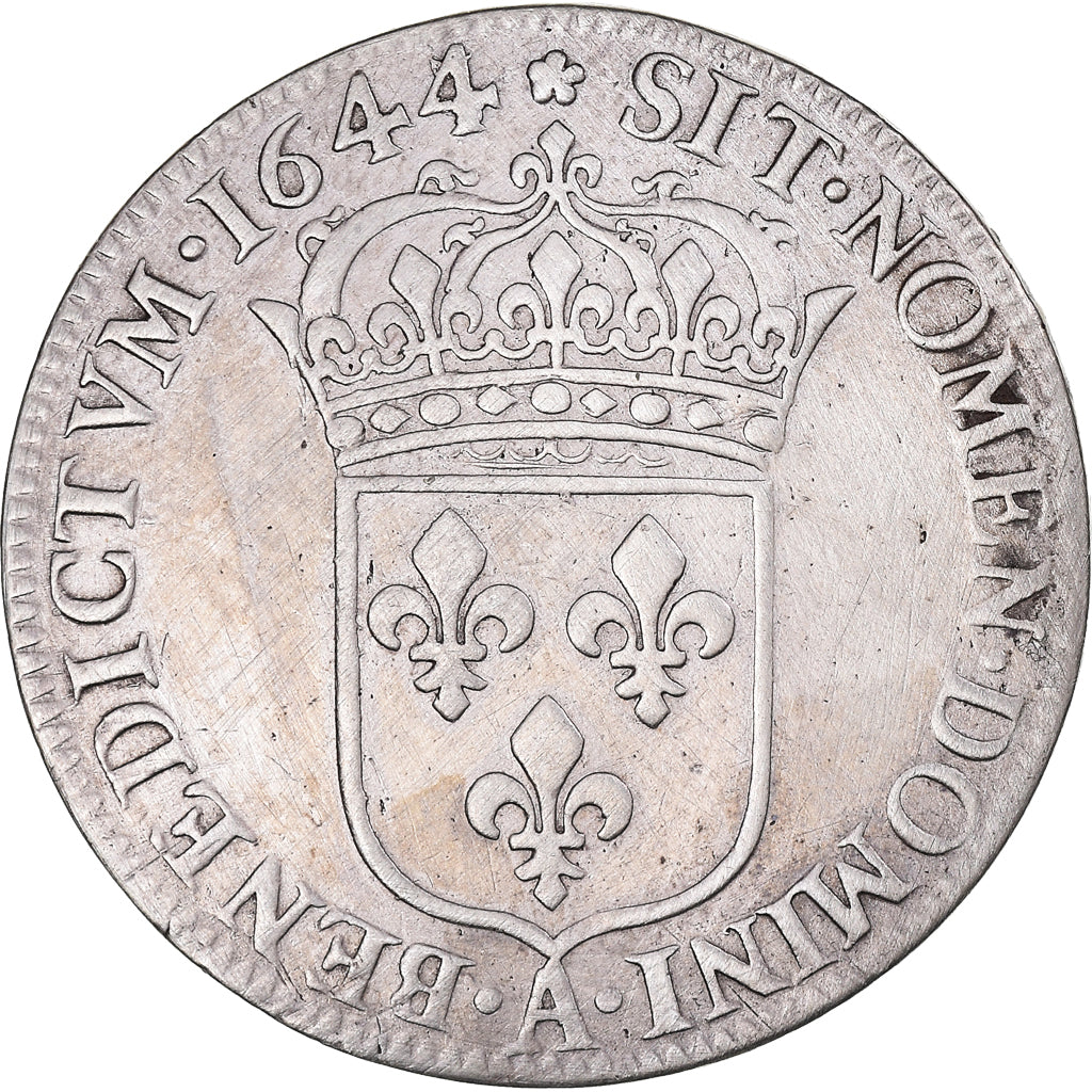 Moeda, França, Louis XIV, 1/2 Écu à la mèche courte, 1644, Paris, EF(40-45)