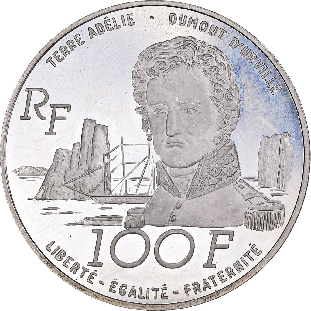 Coin, France, Terre Adélie, Dumont d'Urville, 100 Francs, 1992, MS(63), Silver